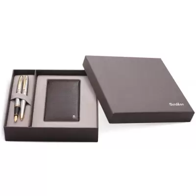 SCRİKSS Hediyelik Set Dolmakalem - Tükenmezkalem 88 Knight Gold Krom & Deri Comfort Cüzdan DR 211
